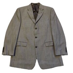 Calvin Klein Blazer Mens 42L Long Houndstooth Pattern Brown/Tan Wool Silk Blend